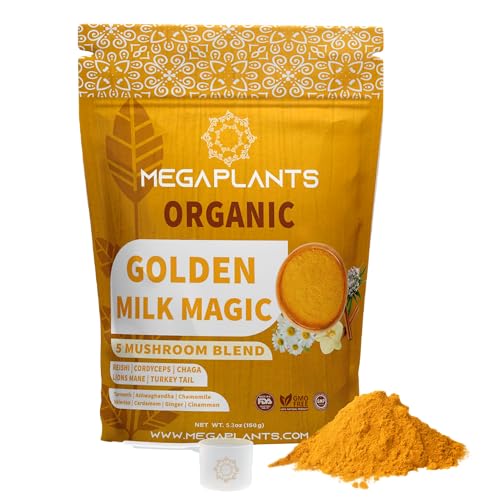 MegaPlants Golden Milk Magic - Sleep Support & Relaxation with 5 Mushroom Blend - 50 Servings