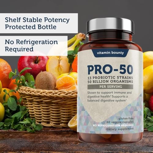 Vitamin Bounty Pro-50 Probiotics & Prebiotic Fiber - 50 Billion CFUs, Digestive Support - 90 Caps