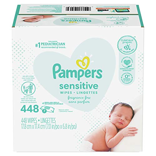 Pampers Sensitive Baby Wipes - Hypoallergenic, Thick & Soft, 0% Alcohol, 448 Count