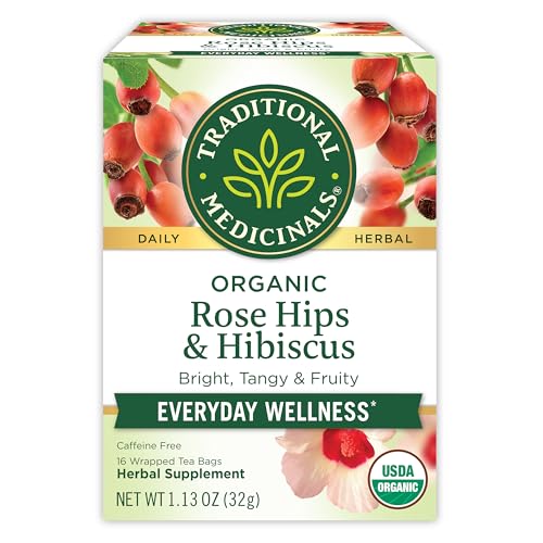 Traditional Medicinals Organic Rose Hips & Hibiscus Tea - Supports Wellness, Non-GMO - 16 Bags