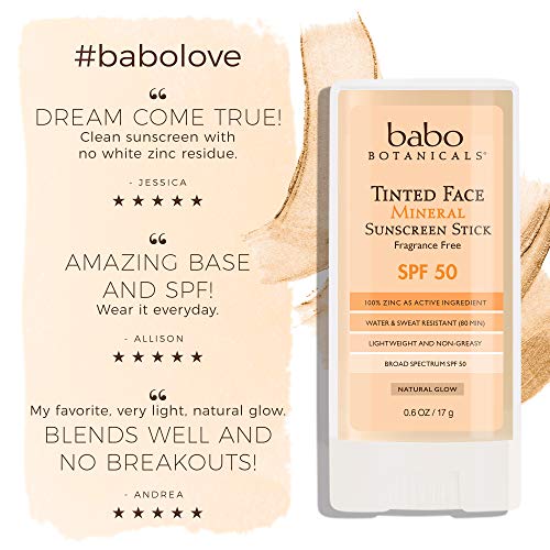 Babo Botanicals Face Sunscreen Stick SPF50 - Water Resistant, EWG Verified, Fragrance-Free - 0.6oz