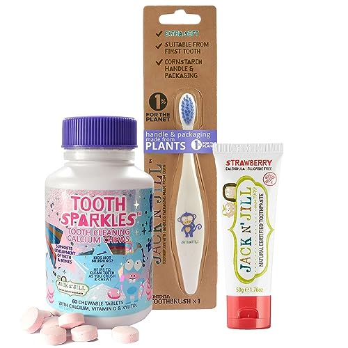 Jack N' Jill Children's Dental Care Combo - Natural Strawberry Toothpaste & Chews, Sugar-Free