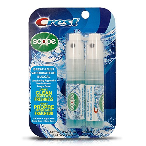 Crest Breath Mist - Long-Lasting Peppermint Freshness, Convenient Travel Size - 2 x 7ml