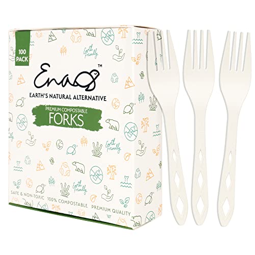 Earth's Natural Alternative Compostable Forks - Sturdy, Non-Toxic, 100 Pack - 6.4 Inch