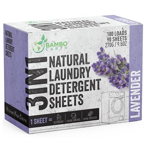 BAMBOEARTH Laundry Detergent Sheets - Hypoallergenic, Mess-Free, Lavender Scent - 90 Sheets