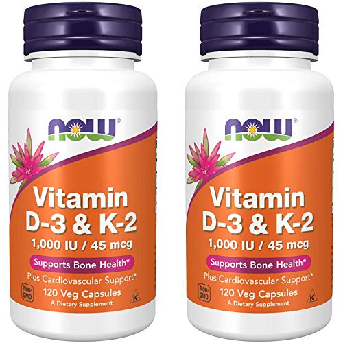 NOW Foods Vitamin D-3 & K-2 - Supports Bone & Cardiovascular Health, Non-GMO - 120 Veg Capsules