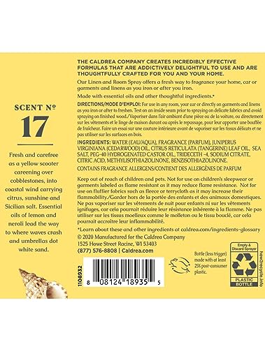 Caldrea Linen & Room Spray - Refreshing Sea Salt Neroli, Plant-Derived Ingredients - 16oz, 2 Pack