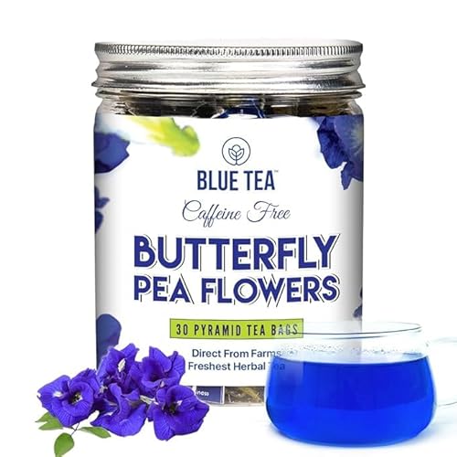 Blue Tea Butterfly Pea Flower Tea - Antioxidant Boost, Caffeine-Free Herbal Blend - 30 Count