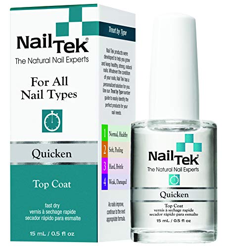 Nail Tek Quicken Top Coat - Fast-Drying, Non-Yellowing, UV Protection - 0.5 oz, 1-Pack