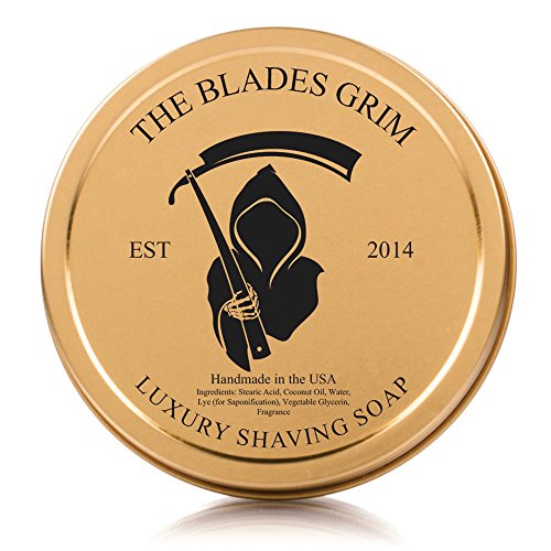 The Blades Grim Shaving Soap - All Natural, Thick Lather, Handmade in the USA - 4oz