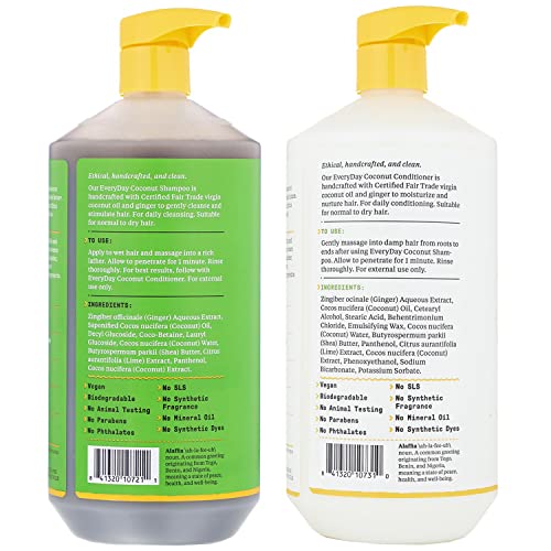 Alaffia EveryDay Coconut Shampoo & Conditioner Set - Hydrates with Fair-Trade Ingredients - 32 Fl Oz