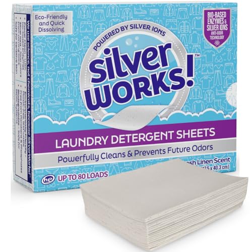 SilverWorks! Laundry Detergent Sheets - Odor Neutralizing, Hypoallergenic, Fresh Linen - 40 Sheets