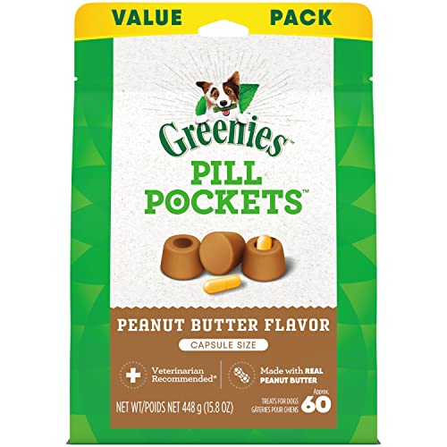 Greenies Pill Pockets Dog Treats - Real Peanut Butter Flavor, Vet-Recommended - 15.8oz (60 Treats)