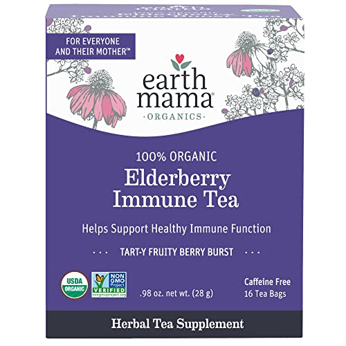 Earth Mama Organic Elderberry Tea - Immune Support with Echinacea, Decaf, 16 Count