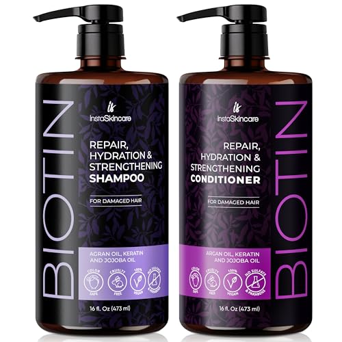 InstaSkincare Biotin Shampoo & Conditioner Set - Nourishing Hair Growth, Gluten-Free - 16oz