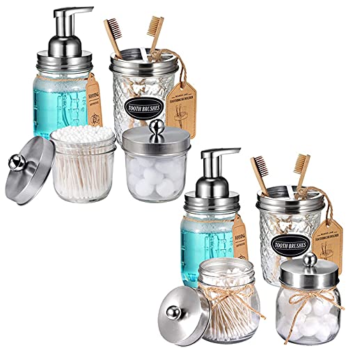 Brushed Nickel Mason Jar Bathroom Accessories Set - Durable, BPA-Free, Rustic Decor - 8pcs