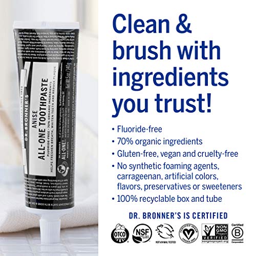 Dr. Bronner’s All-One Toothpaste - 70% Organic, Fluoride-Free, Whitens & Freshens Breath - 5oz