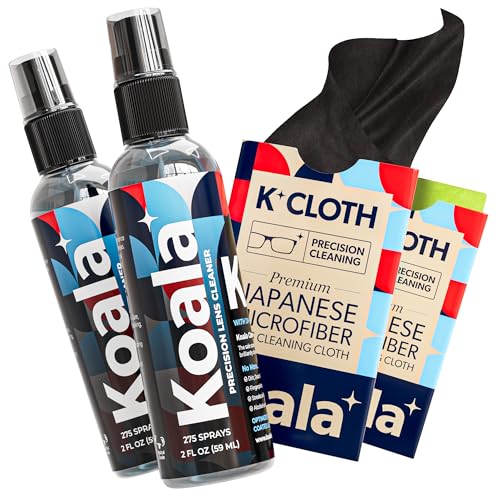 Koala Microfiber Cloth & Cleaner Kit - Streak-Free Lens Care, Alcohol-Free Solution - 4 Pieces