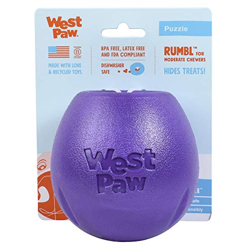 West Paw Zogoflex Rumbl Dog Toy - Interactive Slow-Feeder, FDA-Compliant, Large Eggplant