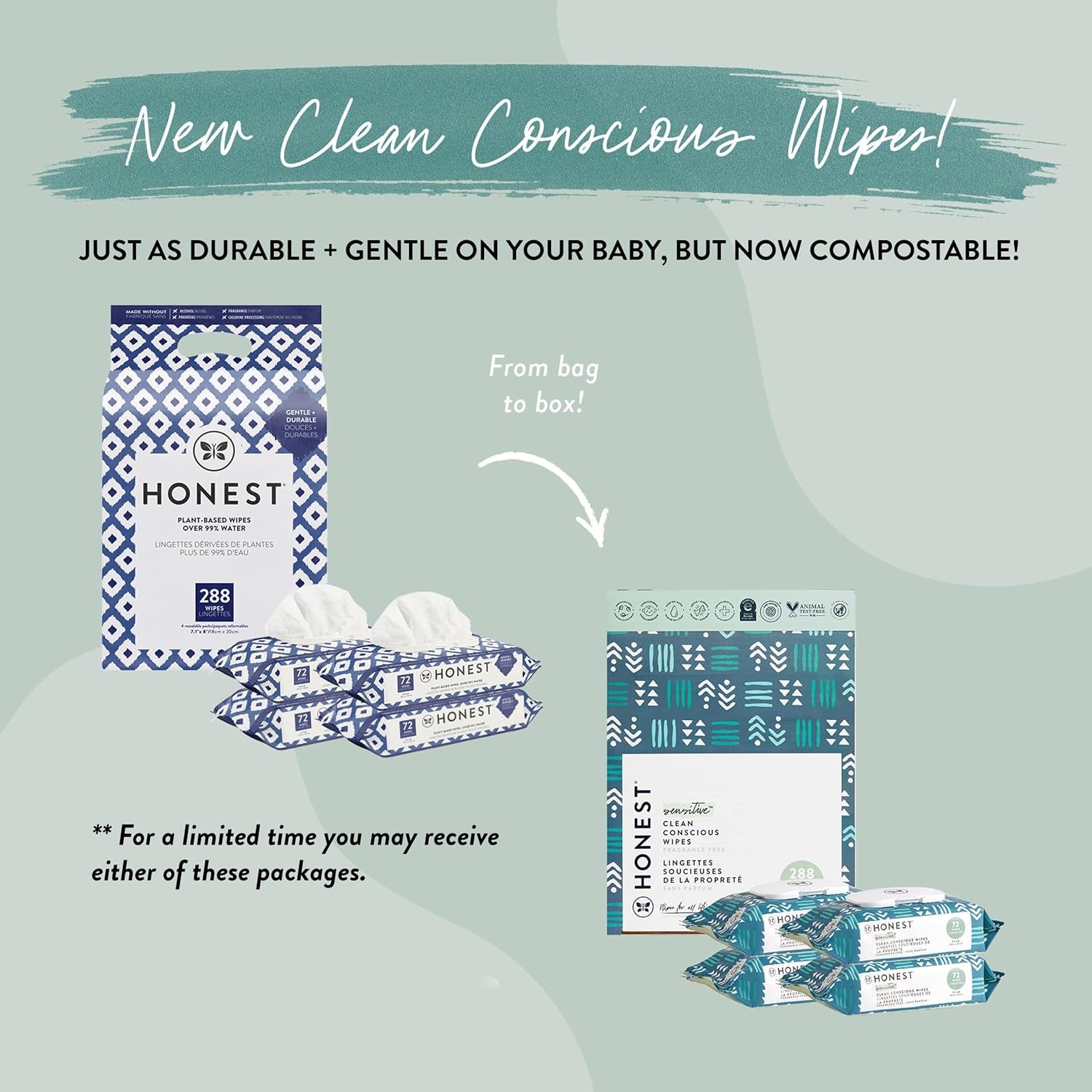 Clean Conscious Unscented Wipes | over 99% Water, Compostable, Plant-Based, Baby Wipes | Hypoallergenic for Sensitive Skin, EWG Verified | Balance Blues, 288 Count