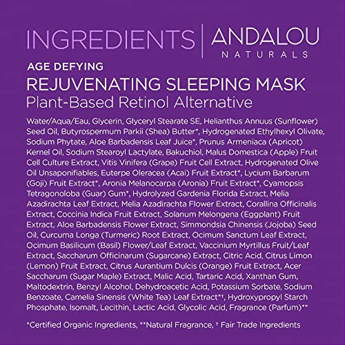 Andalou Naturals Rejuvenating Sleeping Face Mask - Restores Youthful Glow, Vegan - 1.7oz