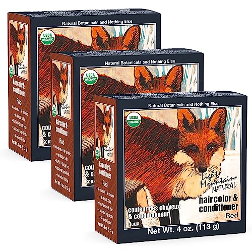 Light Mountain Henna Hair Color - Nourishing Red Dye, Organic Botanicals, Vegan - 4 Oz (Pack of 3)