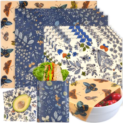 Beeswax Food Wraps - Keep Food Fresh, Organic Ingredients - 9 Pack with Multiple Sizes