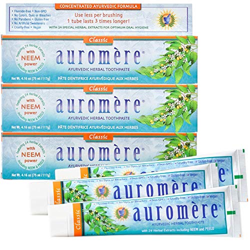 Auromere Ayurvedic Toothpaste - Herbal Formula, Vegan, Fluoride-Free, Licorice Flavor - 3 Pack