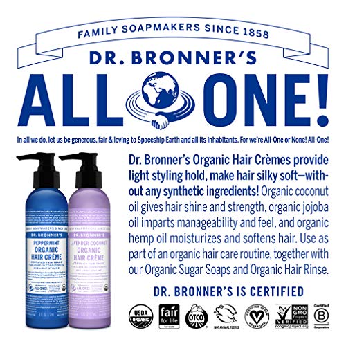 Dr. Bronner's Organic Hair Crème - Nourishing Leave-In Conditioner, Non-GMO, Peppermint - 6oz