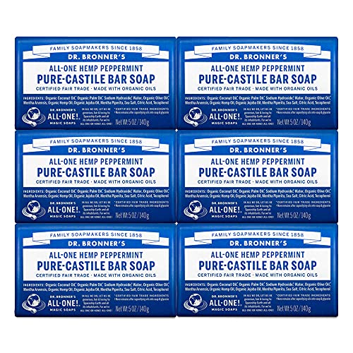 Dr. Bronner's Pure-Castile Bar Soap - Gentle & Moisturizing, Made with Organic Oils - 5oz, 6-Pack