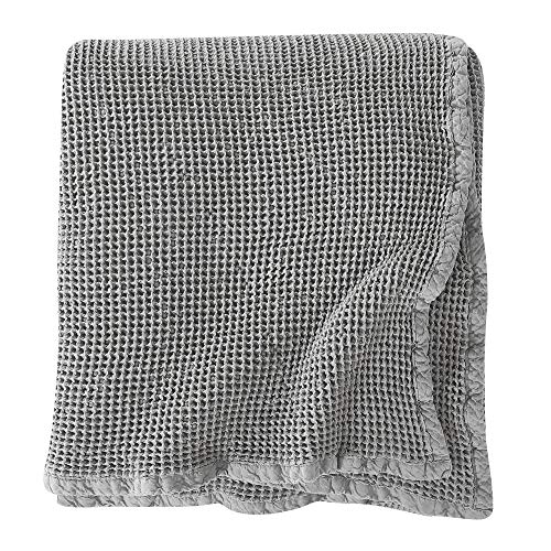 Brielle Home Throw Blanket - 100% Cotton, Lightweight Thermal Waffle Weave, Grey - Full/Queen