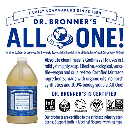 Dr. Bronner's Body Soap - Organic Oils, 18-in-1 Uses, Vegan, Non-GMO - 64oz Peppermint