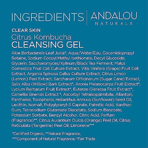 Andalou Naturals Face Wash - Clear Skin with Argan Stem Cells & Kombucha Probiotics - 6 Fl Oz