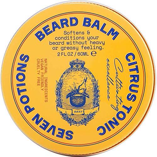 SEVEN POTIONS Beard Balm - Nourishes Skin & Facial Hair, Vegan, Citrus Tonic - 2 FL OZ