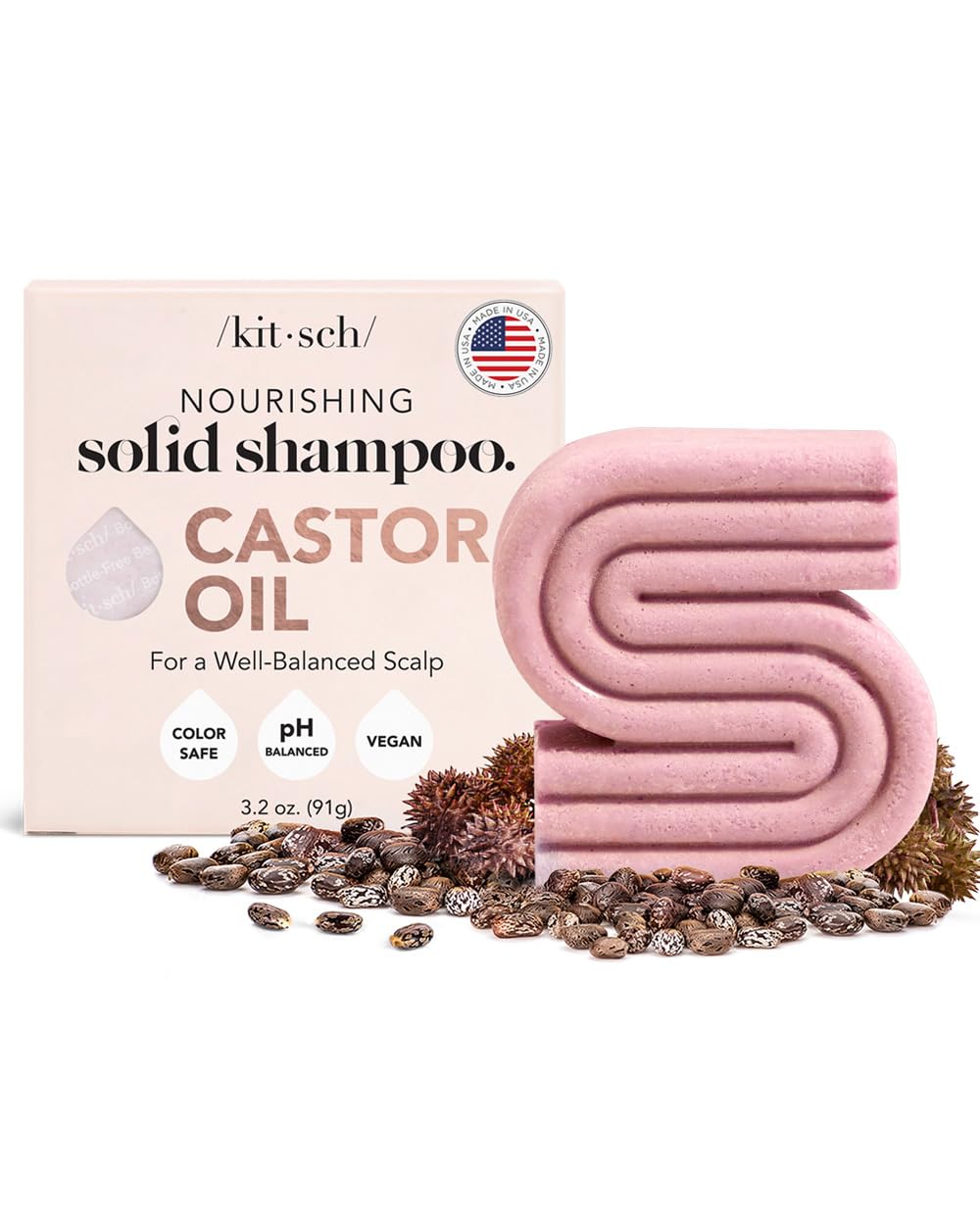 Kitsch Castor Oil Shampoo Bar - Nourishing Moisture, Vegan Ingredients, 3.2oz