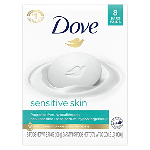 Dove Beauty Bar Soap - Hypoallergenic & Moisturizing for Sensitive Skin - 8 Bars, 3.75oz Each