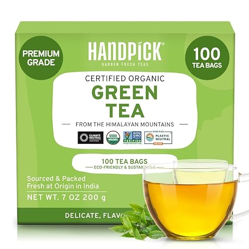 HANDPICK Organic Green Tea Bags - USDA Organic, Handpicked, Resealable Pack - 100 Bags