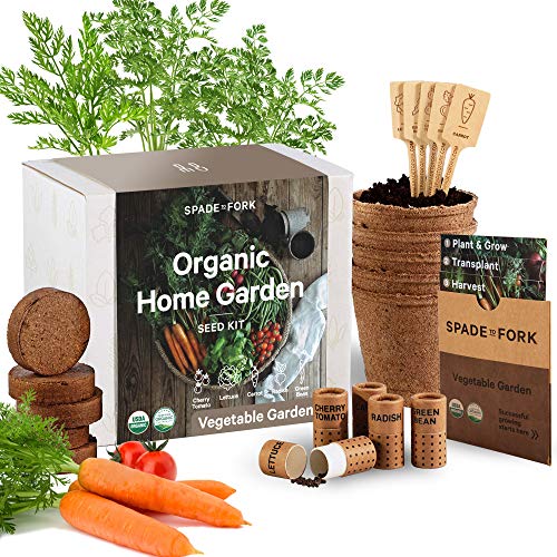 Spade To Fork Organic Indoor Vegetable Garden Kit - USDA Certified, 5 Seed Types - Made in USA