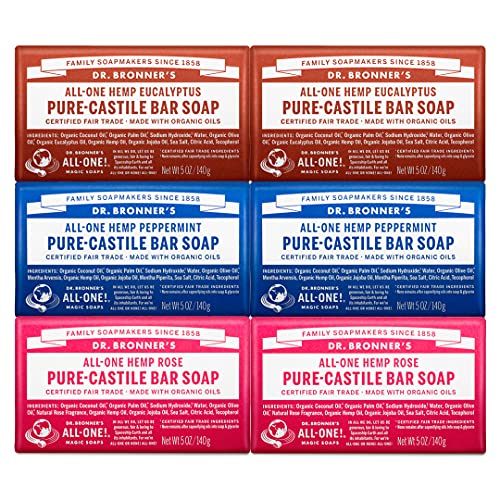 Dr. Bronner's Pure-Castile Bar Soap - Gentle Organic Oils, Vegan Ingredients - 5oz Variety Pack