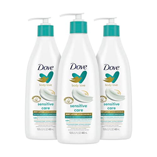 Dove Body Love Sensitive Care Lotion - 48H Moisture, Hypoallergenic, Ceramide Serum - 3 Pack, 13.5oz