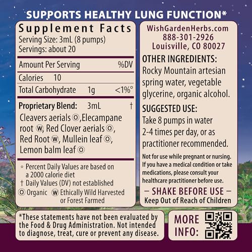 WishGarden Herbs Herbal Supplement - Supports Lung Health with Organic Mullein & Elecampane - 4oz