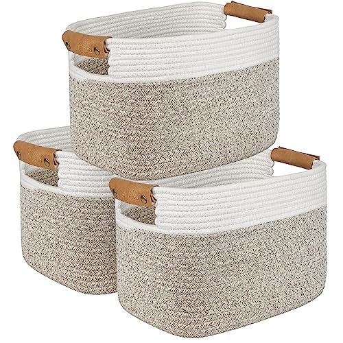 AivaToba Cotton Rope Basket - Natural, Soft, Handmade Storage Solution, Pack of 3 - 15”x10”x9.5”