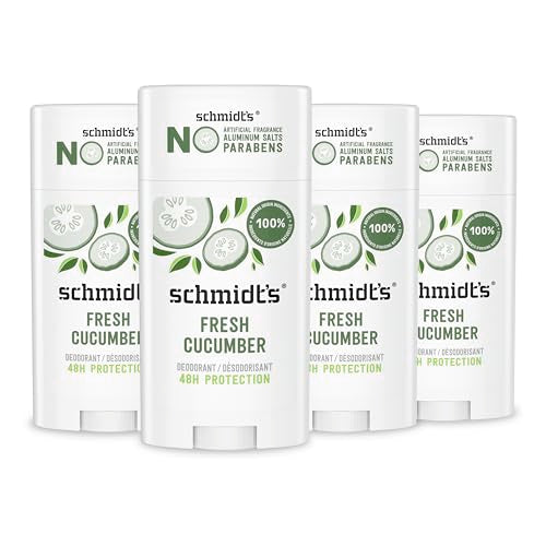 Schmidt's Vegan Deodorant - 24-Hour Odor Protection, Natural Ingredients, Fresh Cucumber - 2.65oz