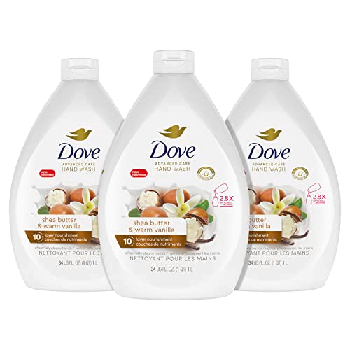 Dove Advanced Care Hand Soap - Moisturizes Deeply with Shea Butter & Vanilla - 34oz Pack of 3