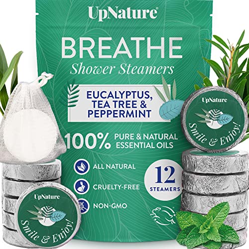 UpNature Shower Steamers Gift Set - Breathe Essential Oil Blend, 12pcs Eucalyptus & Mint