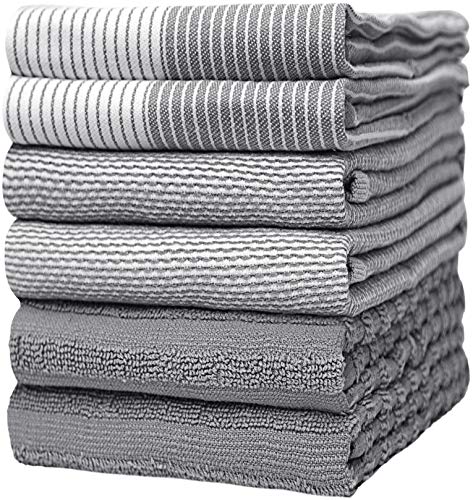 Bumble Kitchen Hand Towels - Highly Absorbent Cotton, 6 Pack with Hanging Loop & Tote - 20"x28"