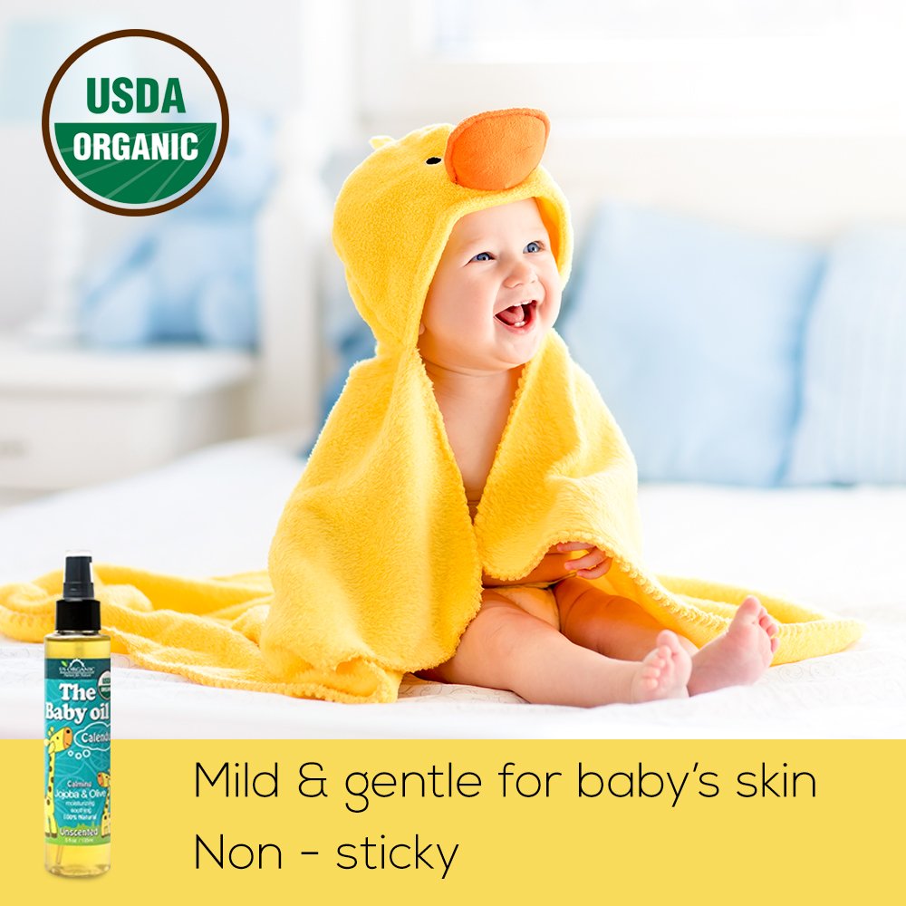 US Organic Baby Body Oil - Soothes Skin with Calendula & Vitamin E, USDA Certified - 5 fl. oz