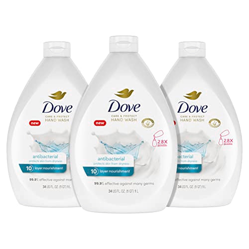 Dove Antibacterial Hand Soap - Moisturizes & Protects Skin, 99.9% Germ Elimination - 34oz x 3