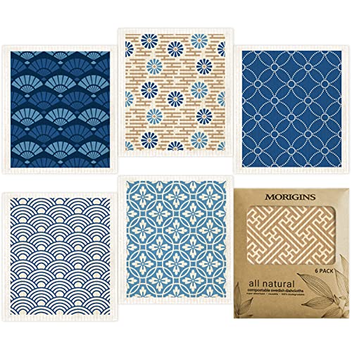 Morigins Swedish Dish Cloths - Reusable, Biodegradable & Absorbent, 6 Pack Kitchen Cloths