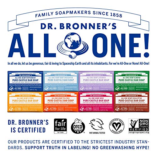 Dr. Bronner's Body Soap Variety Pack - Organic Oils, Vegan Ingredients - 8 Bars, 5oz Each